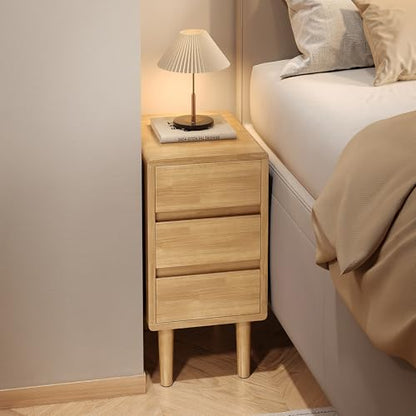 Nightstand with 3 Drawers Narrow Night Stand Solid Wood Bedside Table Mid Century Modern Nightstand Wooden End Table for Bedroom, Study, Office - color: Natural-3d, size: 15.75''×11.8''×23.62''