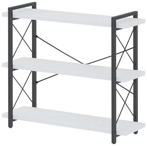 HCHQHS Bookshelf, 3-Tier Industrial Bookcase, Open Book Shelf, Freestanding Horizontal Bookshelves with Metal Frame - color: White & Black, size: 3-Tier (35.8"W x 35.8"H)