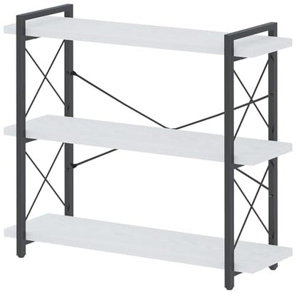 HCHQHS Bookshelf, 3-Tier Industrial Bookcase, Open Book Shelf, Freestanding Horizontal Bookshelves with Metal Frame - color: White & Black, size: 3-Tier (35.8"W x 35.8"H)