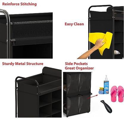 Simple Houseware 16 Cube Shoe Stand Tower Rack 8 Tier, Black | Top Shelf and Side Hanging Pockets - color: Black