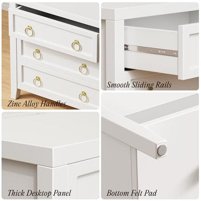 Huuger Paint Night Stand with Charger Station, 3 Drawer Nightstand Set of 2 | Larger Wider Bedside Table with USB-C Port, Modern End Table, for Bedroom, Living Room, White Nightstand - color: White