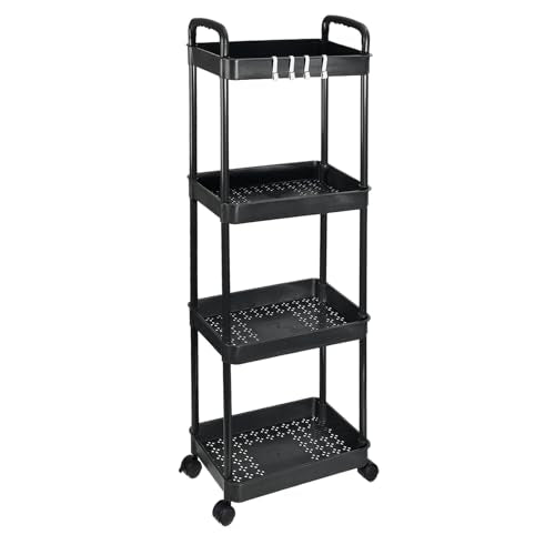PATIKIL 5-Tier Rolling Utility Cart with Handle, Storage Shelves Organizer Cart Movable Storage Organizer with Wheels for Room Office Kitchen Bathroom, Black - color: Black
