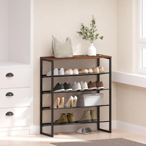 CHEMPFR Shoe Rack - Sturdy Steel Shoe Organizer for Front Door Entrance Closet Entryway with Spacious Top - Industrial Style Strong Mesh Storage Shelves (5-Tier 11.8"x36.2"x31.5") - size: 5-Tier