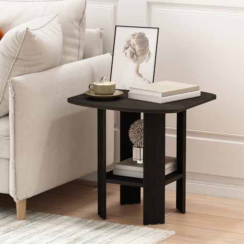 Furinno SIMPLE DESIGN Set of 2 Side Table, 2-Tier End Table, Espresso | Soft Edges, Open Shelves Modern Night Stand, Bedside Table, for Living Room, Bedroom - color: Espresso, size: 2-Pack, 2 Tiers, Standard Leg