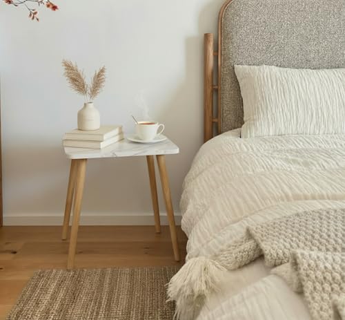 FORAOFUR Small End Table, Side Table Accent Table Living Room Bedroom Balcony Office, Modern Bedside Table Home Decor, Mini Table for Small Spaces, Short Coffee Table, Easy Assembly, Marble White | Marble Solid wood legs for stability, fits sofa/bedside/s