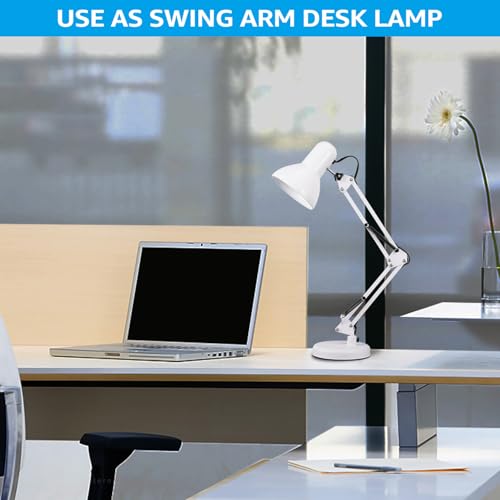 TORCHSTAR Metal Desk Lamp, Adjustable Swing Arm, E26, White | Architect Gooseneck Multi-Joint Clip Table Lamp with Plastic Clamp, for Home Office, Work, Study, Reading, Bulbs not Included - color: White