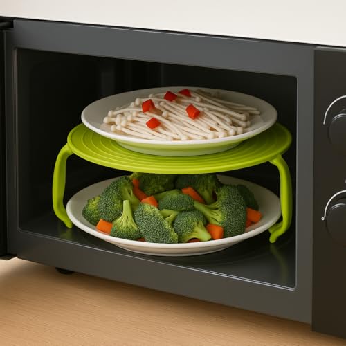Microwave Multipurpose 4 in 1 Tray Stand Rack Splatter Guard Carry Tray Stacking Shelf (1, Green) - color: Green