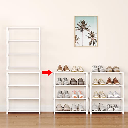 4-Tier Small Shoe Rack Space Saving Shoe Shelf Storage Organizer for Entryway Hallway Closet Bathroom Garage,Stackable Shoe Stand(White) - size: 4-White(17.5W")