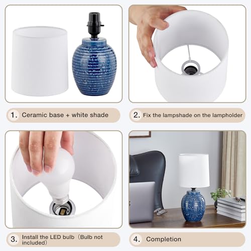 EJIAXIN Small Bedside Lamps -13.75" Farmhouse Table Lamps - Classic Ceramic Table Lamp for Bedroom, Living Room, Nightstand, Office, Side Desk Lamp, End Table - style: Coastal