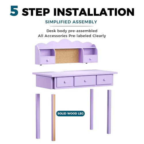FUNKOCO Home Office Furniture Writing Desk, 36 Inch Computer Work Station with Detachable Hutch for Small Place, 5 Drawers(Purple) - color: 6-purple