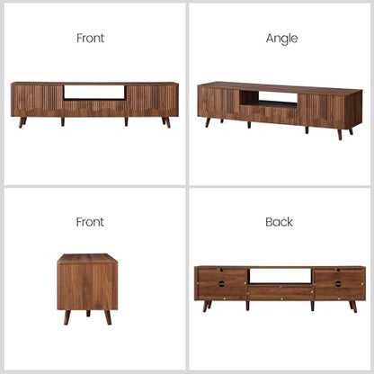 BERRYMERRY Walnut 62.2” Fluted Wave TV Stand for TVs up to 75” | drawer,open shelf,cabinet,round corner,entertainment center,tv console,cable manage,wood