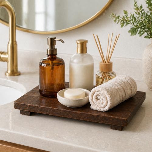 Wood Riser Pedestal Stand 12 x 7 Inch,Decorative Bathroom Counter Organizer, Farmhouse Decor Pedestal Stand Wood Riser, Display Kitchen Accessories Soap Holder for Sink, Counter,Vanity
