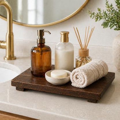 Wood Riser Pedestal Stand 12 x 7 Inch,Decorative Bathroom Counter Organizer, Farmhouse Decor Pedestal Stand Wood Riser, Display Kitchen Accessories Soap Holder for Sink, Counter,Vanity
