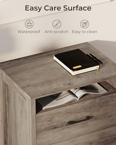 Farmhouse Nightstand, Rustic Nightstand with 2 Large Drawers, Wood End Table with Open Shelf, Bedside Table for Bedroom, Light Brown - color: Light Brown, size: 1 Piece
