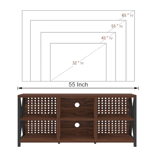 LVB Walnut TV Stand for 65 Inch TV, Industrial Wood and Metal Entertainment Center with Storage Shelf, Modern Television Media Console Table with Cabinet for Living Room Bedroom, Walnut, 55in - color: Walnut