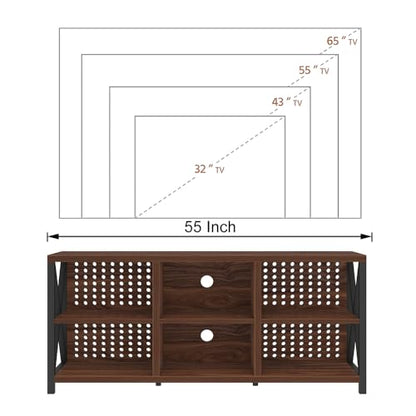 LVB Walnut TV Stand for 65 Inch TV, Industrial Wood and Metal Entertainment Center with Storage Shelf, Modern Television Media Console Table with Cabinet for Living Room Bedroom, Walnut, 55in - color: Walnut