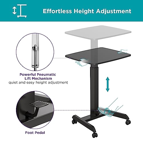 Kantek Mobile Sit Stand Laptop Cart, Adjustable Height (29"-49"), Rolling Laptop Computer Workstation 23.6" x 20.5", Foot Pedal Control, Steel Frame, Black - color: Black, style: Compact