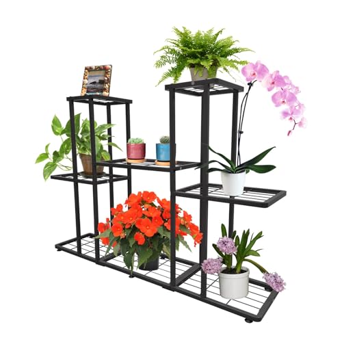 MTB Garden 3 Tier 8 Potted Charcoal Grey Metal Large Plant Stand Indoor Outdoor Flower Pot Display Planter Shelf