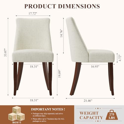 COLAMY Upholstered Dining Chairs Set of 6, Mid Century Modern Kitchen Chairs with Back, Farmhouse Fabric Side Dining Room Chairs with Wood Legs for Dining Room Restaurant, Beige - color: Beige-new, size: Set of 6