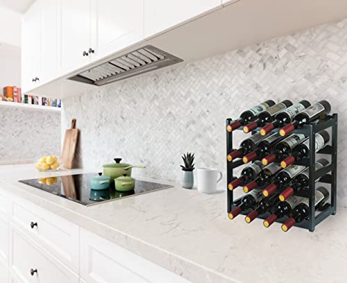 Bamboo Wine Rack, Sturdy and Durable Wine Storage Cabinet Shelf, Wine Racks Countertop for Pantry - 4 Tiers 16 Bottle Wine Rack Black - color: 4 Tier Black