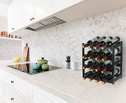 Bamboo Wine Rack, Sturdy and Durable Wine Storage Cabinet Shelf, Wine Racks Countertop for Pantry - 4 Tiers 16 Bottle Wine Rack Black - color: 4 Tier Black