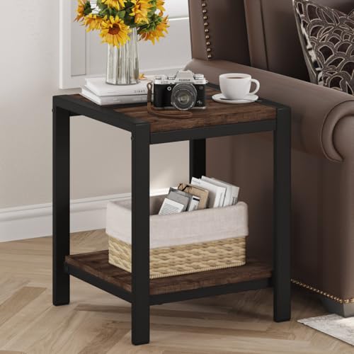 BON AUGURE End Table, Small Side Table for Living Room, Night Stand, Bedside Tables with 2-Tier Storage Shelves for Bedroom, Small Spaces (Rustic Oak) - color: Rustic Oak