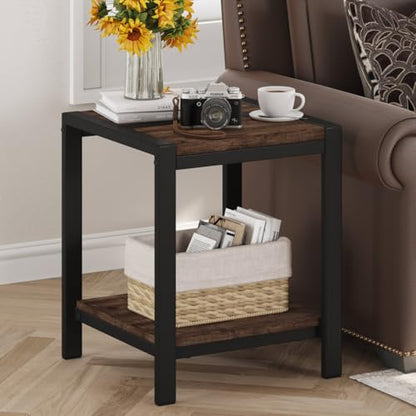 BON AUGURE End Table, Small Side Table for Living Room, Night Stand, Bedside Tables with 2-Tier Storage Shelves for Bedroom, Small Spaces (Rustic Oak) - color: Rustic Oak