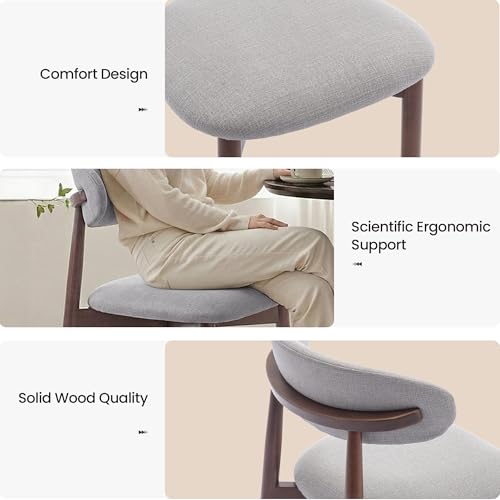 COLAMY Mid-Century Modern Wooden Dining Chair Set of 2, Indoor Upholstered Kitchen Chairs with 2.6" Cozy Padded Seat, Walnut Finish Side Dining Chair, [Gray] - color: Grey, size: 2 Chairs