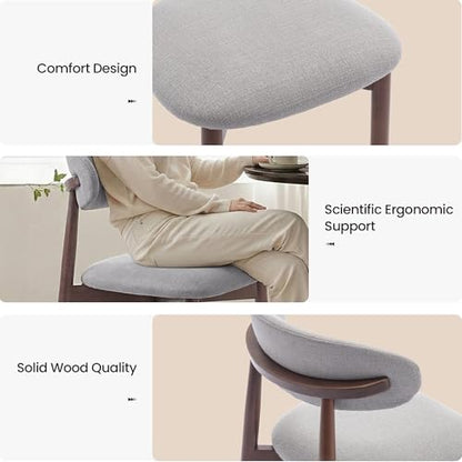 COLAMY Mid-Century Modern Wooden Dining Chair Set of 4, Indoor Upholstered Kitchen Chairs with 2.6" Cozy Padded Seat, Walnut Finish Side Dining Chair, [Gray] - color: Grey, size: 4 Chairs