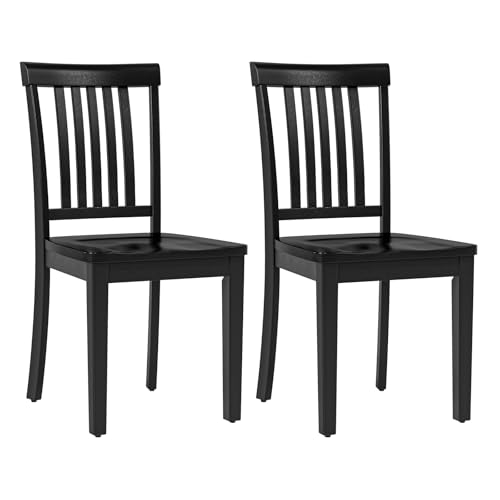 COLAMY Wooden Dining Chairs Set of 2, Farmhouse Dining Room Chairs, Windsor Spindle High Back Side Chairs, Armless Rubberwood Kitchen Table Chairs, Black - color: Black, size: Set of 2