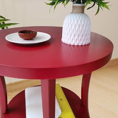 Roundhill Furniture Perth Contemporary Round End Table with Shelf - color: Red