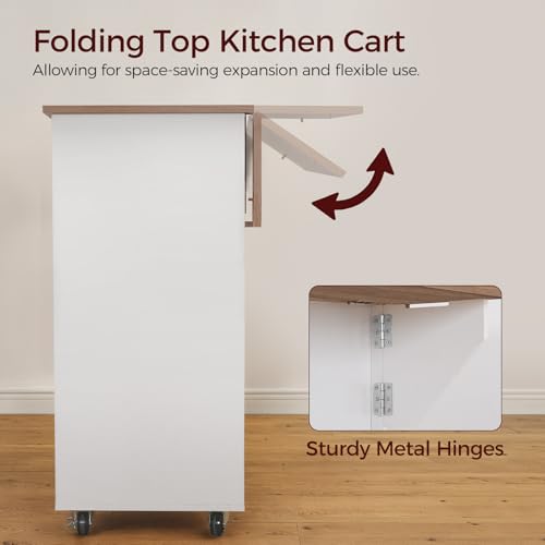 MAHANCRIS Kitchen Island on Wheels with Drop Leaf, Folding Countertop Kitchen Island Cart, Kitchen Island Table with Towel Rack, Drawer, for Kitchen, Dining Room, White and Walnut KIBZ12501 - color: White and Walnut