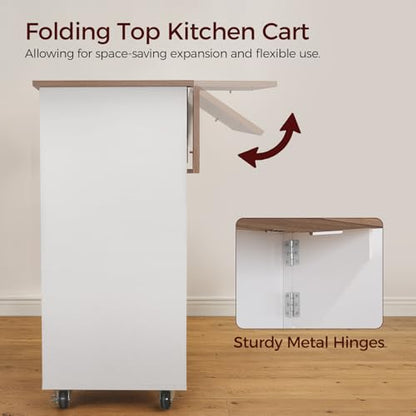 MAHANCRIS Kitchen Island on Wheels with Drop Leaf, Folding Countertop Kitchen Island Cart, Kitchen Island Table with Towel Rack, Drawer, for Kitchen, Dining Room, White and Walnut KIBZ12501 - color: White and Walnut