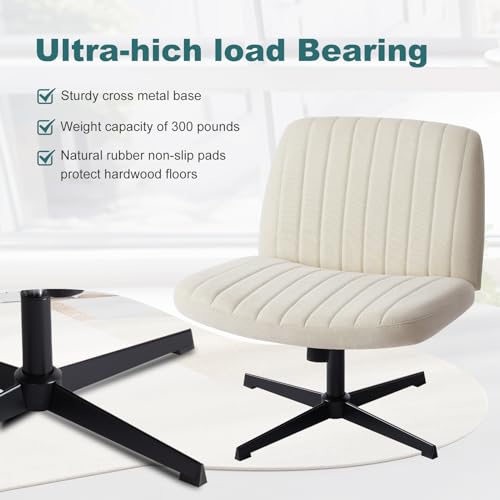 OLIXIS Criss Cross Chair, Vanity Chair, Home Office Desk | Armless Wide Seat, Height Adjustable Swivel, Comfy Fabric, Bedroom Student Study Room, Beige No Wheel - color: Beige No Wheel