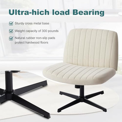 OLIXIS Criss Cross Chair, Vanity Chair, Home Office Desk | Armless Wide Seat, Height Adjustable Swivel, Comfy Fabric, Bedroom Student Study Room, Beige No Wheel - color: Beige No Wheel