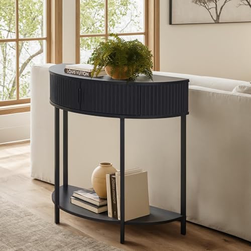unipaws Half Moon Console Table with Drawer Storage, Narrow Entryway Table | Hidden Cabinet & Lower Shelf, Modern Semi-Circle Hallway Table for Living Room, Small Spaces (31.5" Width) - style: Drawer Storage