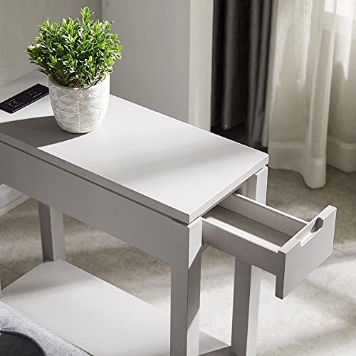 Leick Home 9080-GR Cade Wood Side Table with Drawer and AC/USB Outlet, Gray - color: Grey, size: Chairside