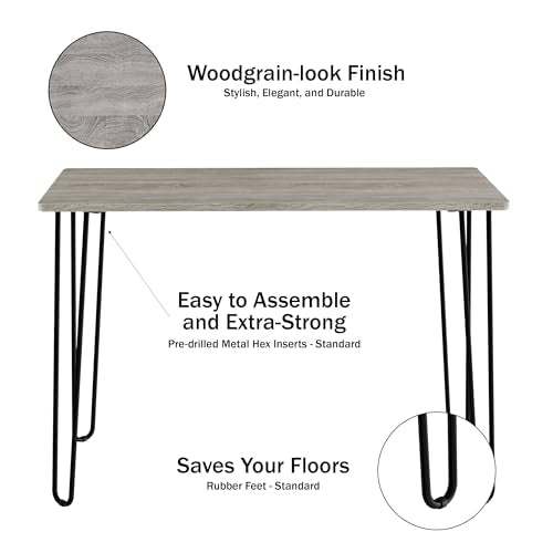 Desk with Hairpin Legs - Modern Industrial Style Home Decor - Woodgrain-Look and Steel Accent Home Office Furniture by Lavish Home (Gray) - color: Grey
