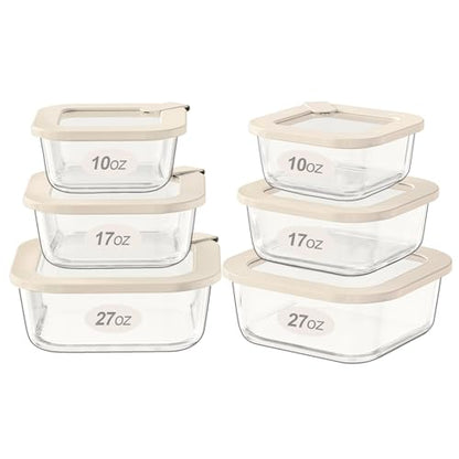Urban Green Glass Food Storage Containers with Glass Lids, Microwave Safe Food Container Set, Airtight Meal Prep Containers, LeakProof, 100% Plastic Free, 6 Pack - color: ‎Ivory White -6p