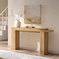 OKD 63" Modern Geometric Console Table with Layered Top, Natural Oak | Extended Layered Top, Sturdy Support Legs, Entryway, Hallway, Foyer, Living room, Behind Sofa - color: Natural Oak