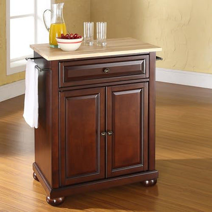 Crosley Furniture Alexandria Wood Top Small Portable Rolling Kitchen Island Storage Cart, Microwave Stand, Mahogany - color: Mahogany, style: Natural Wood Top