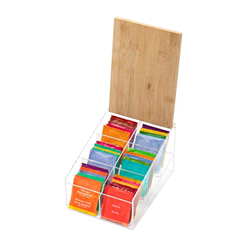 Mind Reader Tea Bag Organizer, Tea Station, Countertop Storage, Acrylic, 6.25"L x 9"W x 5.5"H, Brown - style: Tea Bag Caddy