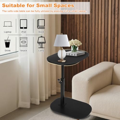 Side Table TV Tray for Couch,Height Adjustable 360° Swivel C Shaped End Table for Small Spaces,Bedside Bathroom Living Room (Black) - color: Black