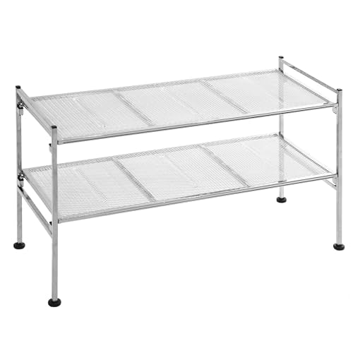 Seville Classics 2-Tier Iron Mesh Utility Shoe Rack, Chrome - color: Silver Mesh, size: 2-Tier