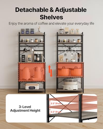 VEVOR Bakers Rack, 23.6 inch Width Microwave Stand,Kitchen Stand with X-Shaped Support Bar & 12 S-Shaped Hooks,Kitchen Storage Shelf for Dish Storage, Spice Jars, Coffee Bar Organization - size: 23.6 x 15.7 x 63.7