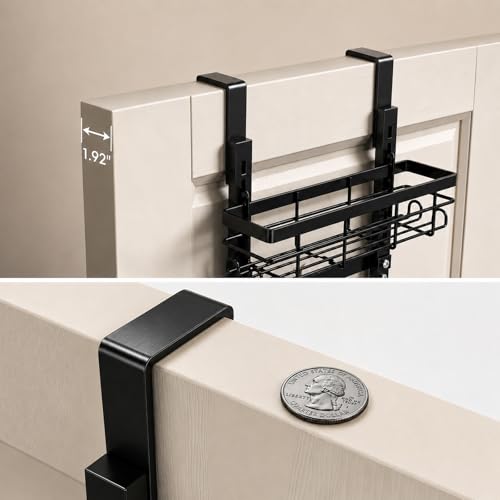 9-Tier Over The Door Pantry Organizer – Spice Rack with Side Hooks, Hanging Storage Basket for Back of Door, Home & Kitchen Essentials for Laundry Room & Bathroom Organization – Black