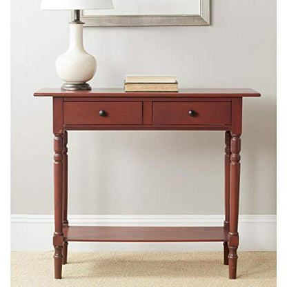 SAFAVIEH Home Collection – Rosemary Dark Cherry Console Table with Drawers & Shelf, Classic Contemporary Storage Console, Turned Leg Design (AMH5705D) - color: Dark Cherry