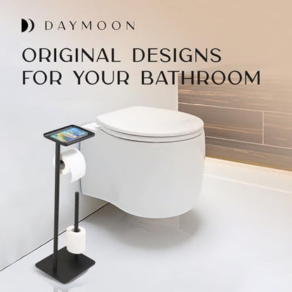 Day Moon™ - Toilet Paper Holder - Modern Roll Holder for Bathroom - 1 Pack - Free Standing - with Shelf, Black - color: Matte Black