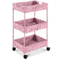 Best Choice Products 3-Tier Water Hyacinth Rolling Nursery Caddy w/Wheels, Utility Cart, Storage Organization for Bathroom, Craft Room, Laundry Room - Pink - color: Pink