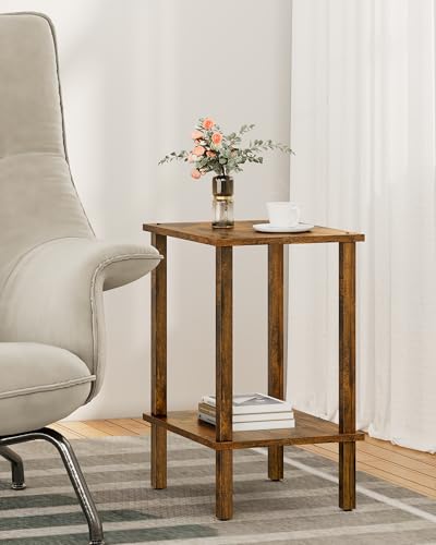 TUTOTAK End Table, Set of 2, Side Table, Nightstand, 2-Tier Storage Shelf, Sofa Table for Small Space, Living Room, Bedroom, Brown TB01BB035C - color: Brown